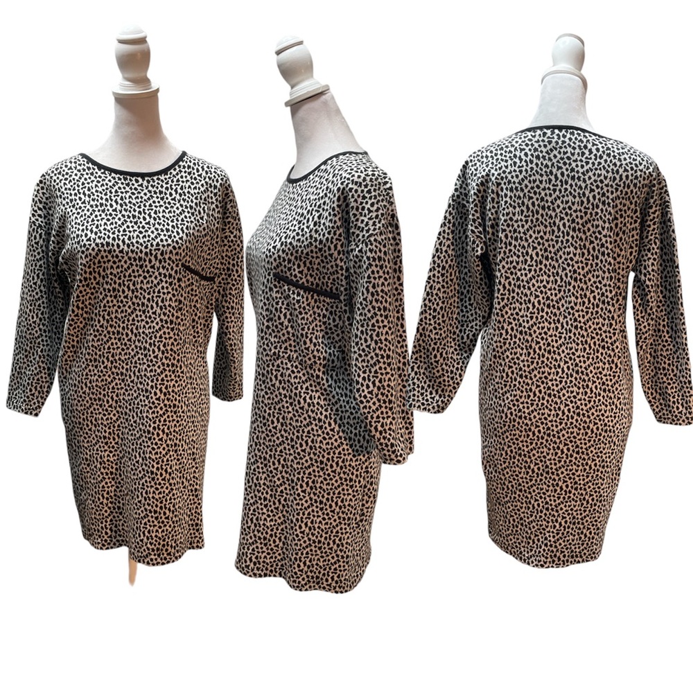Vtg - Adrienne Vittadini Black & White Animal Print 3/4 Sleeve Sweater Dress S